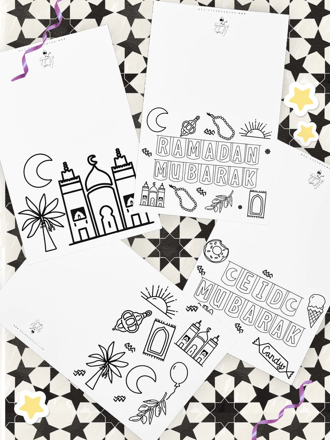 Set of 8 - Ramadan and Eid Coloring Greeting Cards