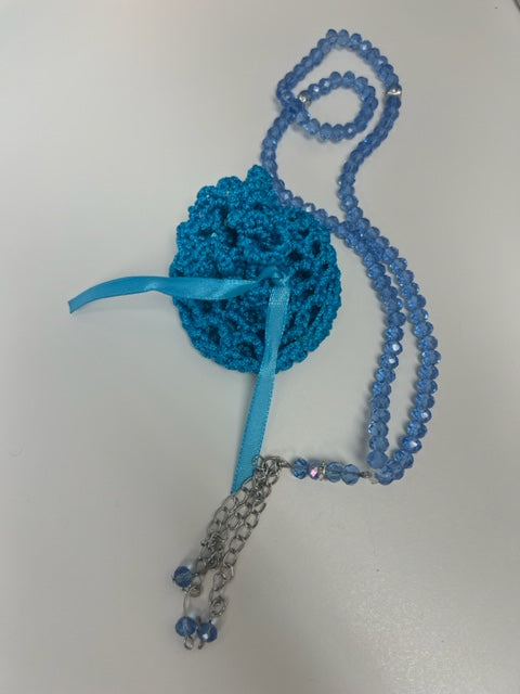 Light Blue Small Dhikr Beads in Handmade Crocheted Case
