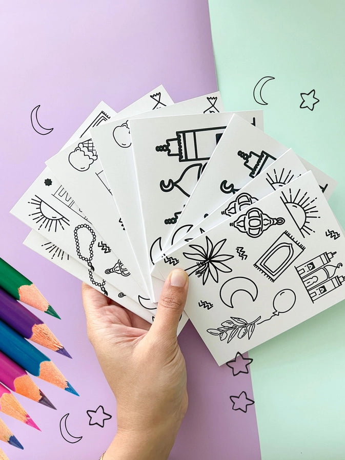 Set of 8 - Ramadan and Eid Coloring Greeting Cards