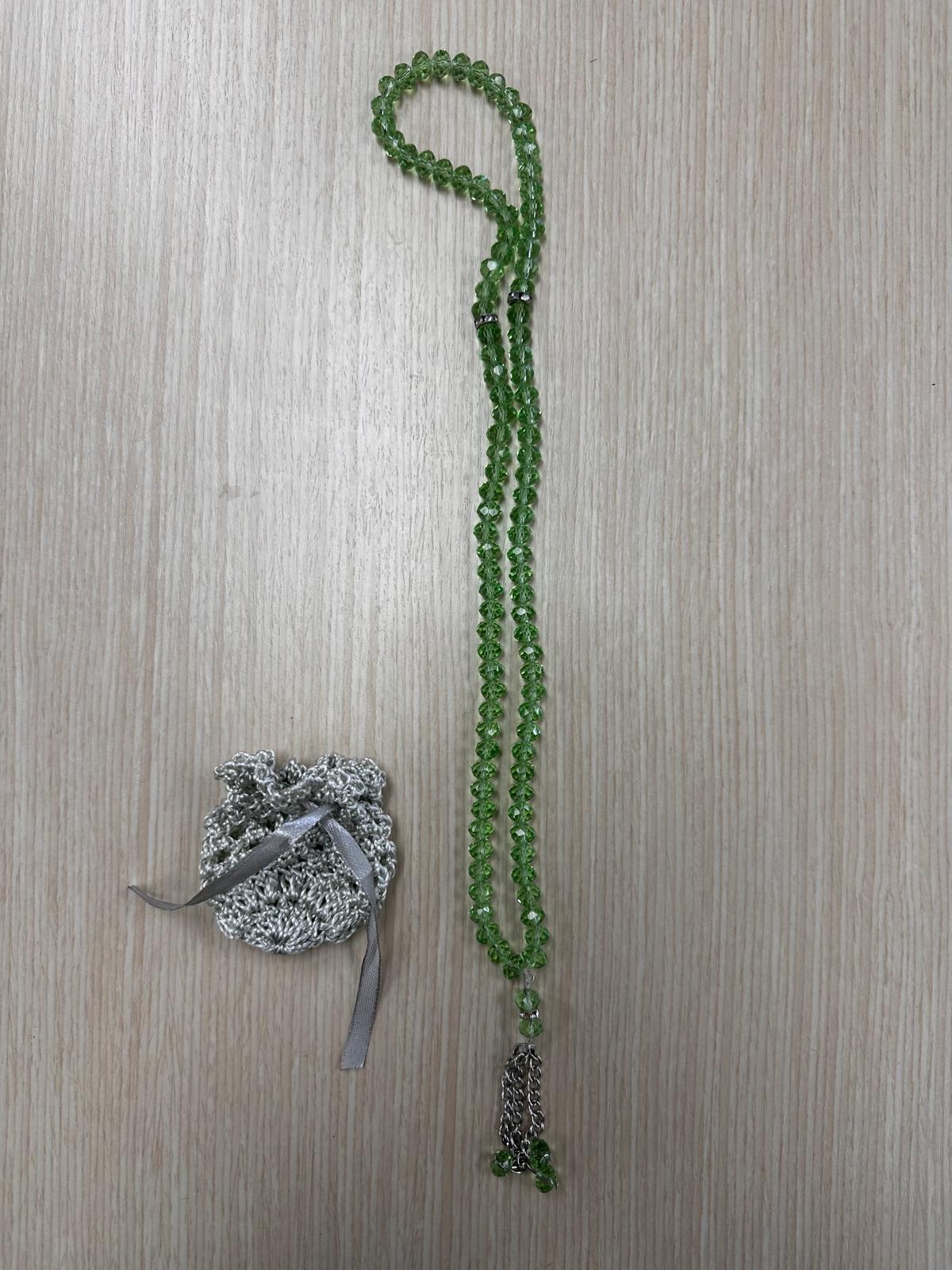 Green Large Dhikr Beads in Handmade Crocheted Case