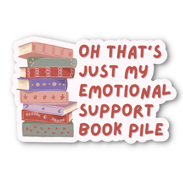 Emotional Support Book Pile - 3" Funny Vinyl Book Sticker