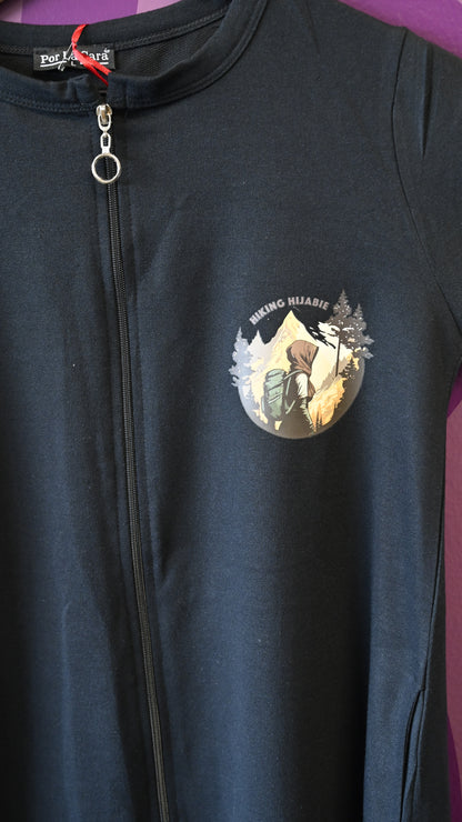 Hiking Hijabi - Navy Zipper Abaya with Hoodie