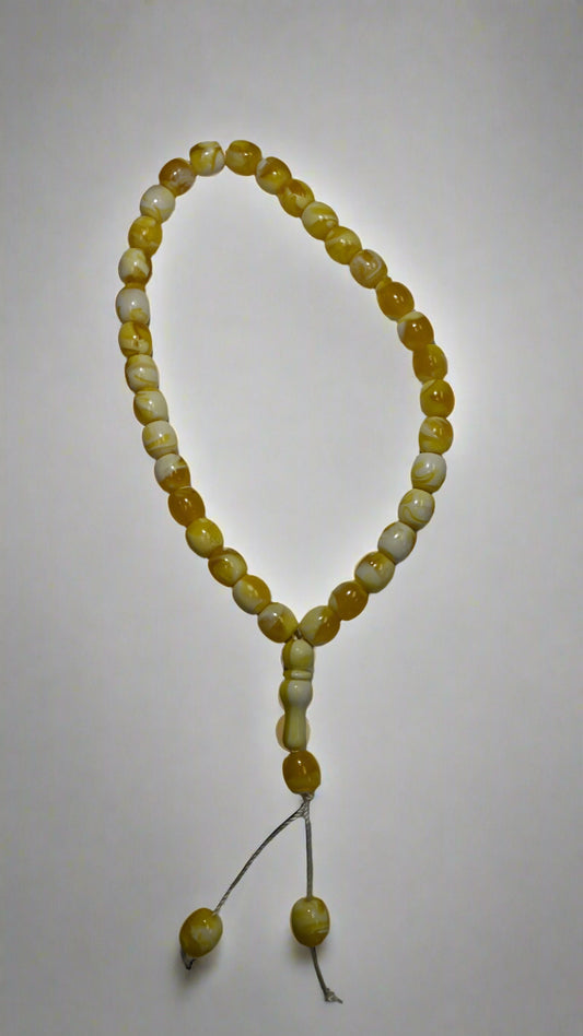 33 Yellow + White Marble Dhikr Beads