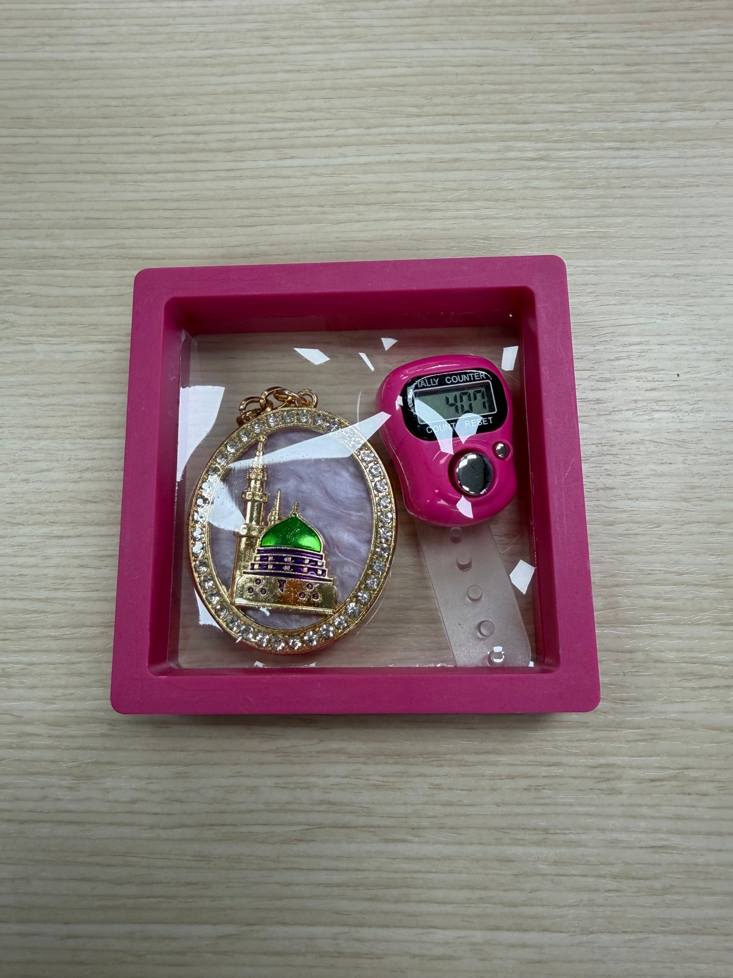 Dhikr Clicker Gift Set – Digital Tally Counter with Keychain (Pink)