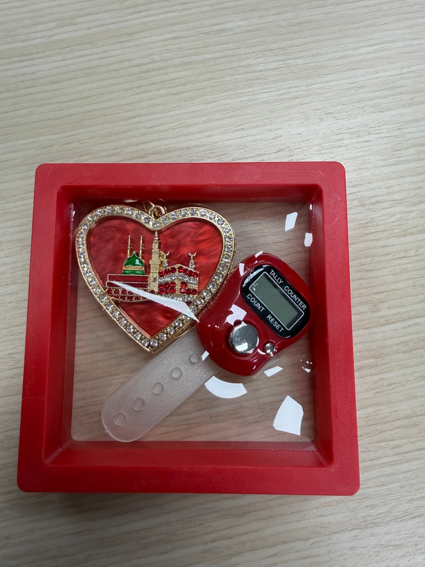 Red Dhikr Clicker Gift Set – Digital Tally Counter with Keychain