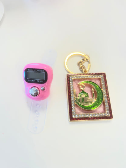 Dhikr Clicker Gift Set – Digital Tally Counter with Keychain (Light Pink)
