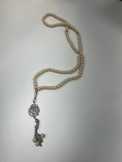100 White Dhikr Beads with MashAllah in Arabic