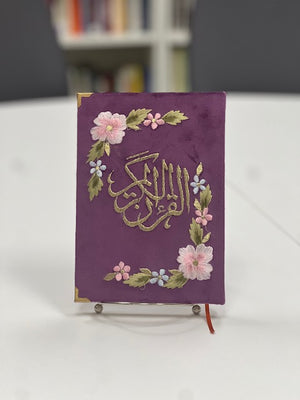 Purple Velvet Quran with Flowers