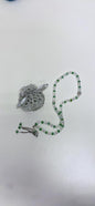 Green and Clear Small Dhikr Beads in Handmade Crocheted Case