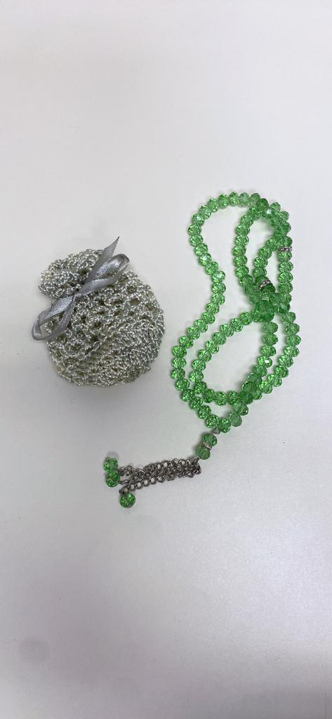 Green Small Dhikr Beads in Handmade Crocheted Case