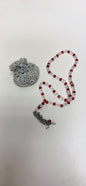 Red and Clear Small Dhikr Beads in Handmade Crocheted Case