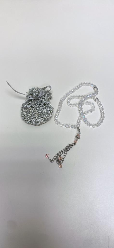 99 Clear Dhikr Beads in Handmade Crocheted Case