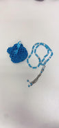 Light Blue and Clear Small Dhikr Beads in Handmade Crocheted Case