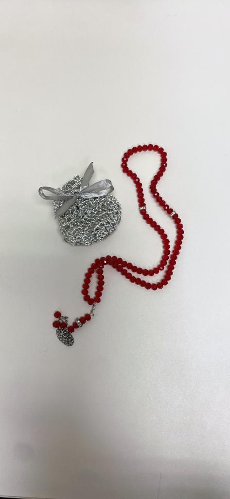 Red Small Dhikr Beads in Handmade Crocheted Case