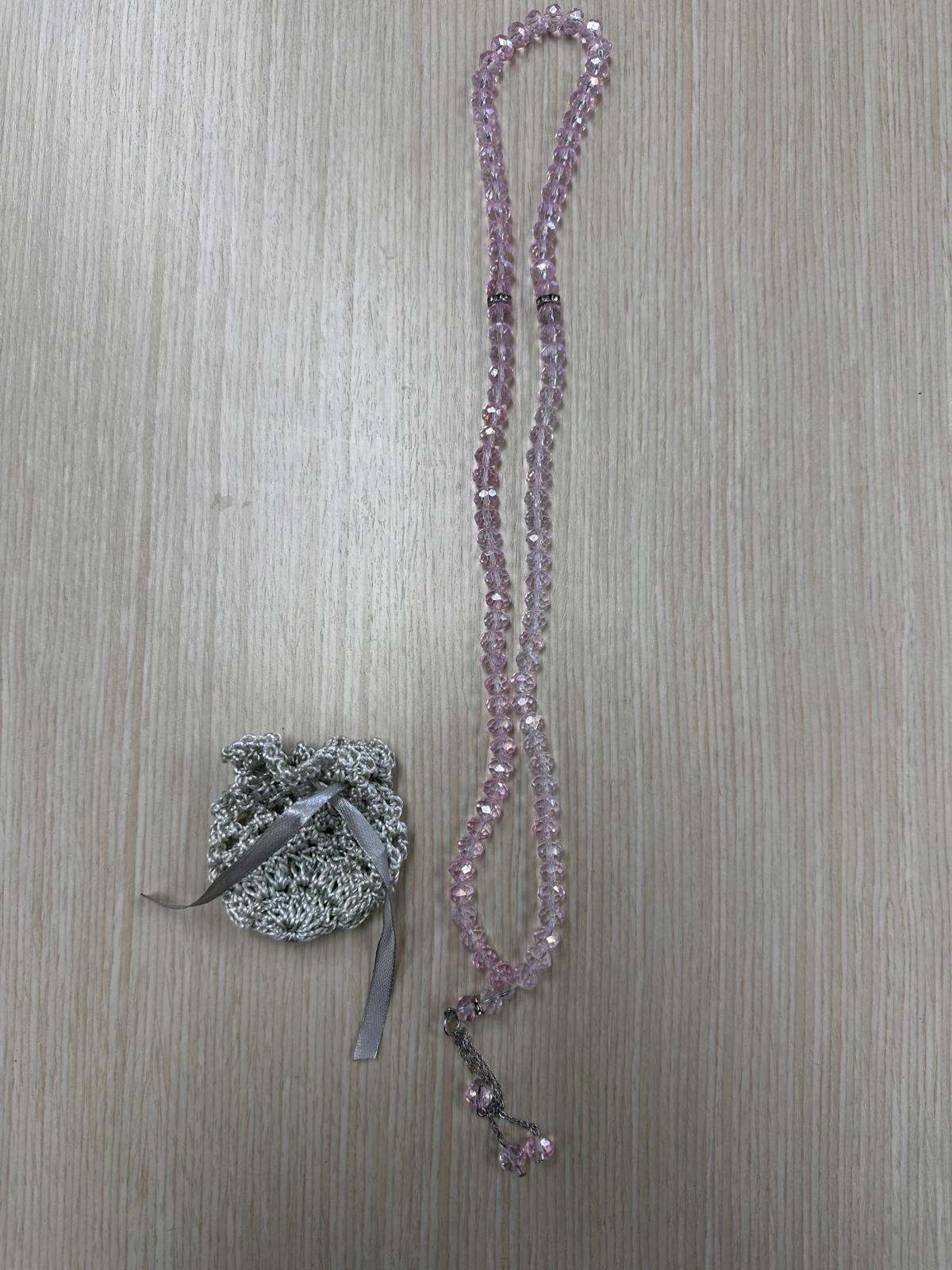 Pink Large Dhikr Beads in Handmade Crocheted Case