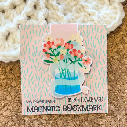 Flower Vase with Ribbon Magnetic Bookmark